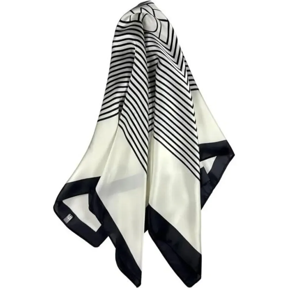 Natural Silk Feel Black and White Scarf Lightweight Square Neck Scarf for Women